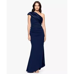 Betsy & Adam Womens Formal Evening Gown Size 6P Navy One Shoulder Cocktail Dress